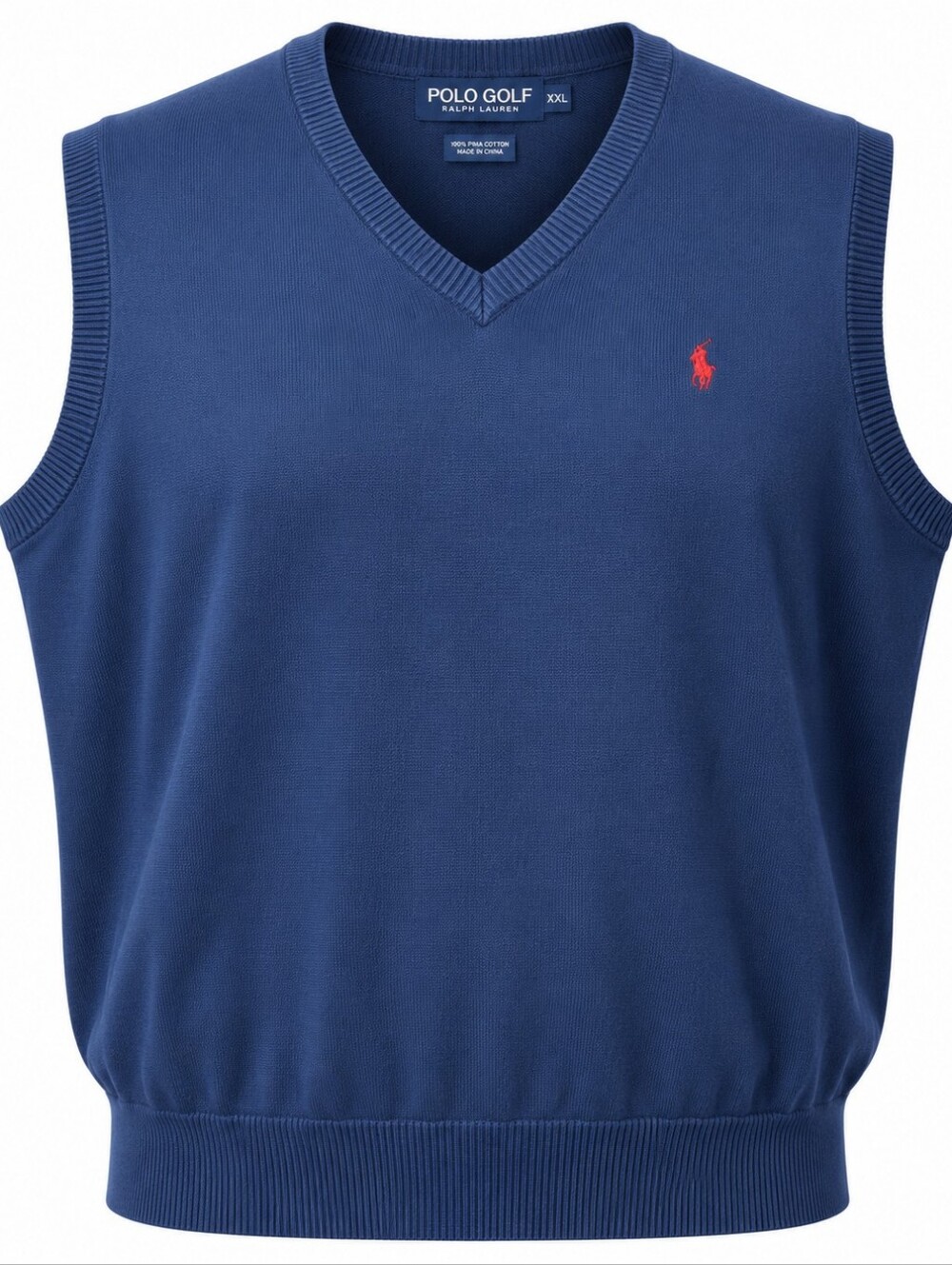 POLO GOLF RALPH LAUREN | Navy 100% Cotton V-Neck Sweater Vest Red Pony | XXL